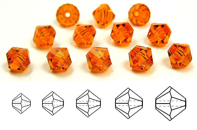 Sun, Czech Glass Beads, Machine Cut Bicones (MC Rondell, Diamond Shape), orange crystals