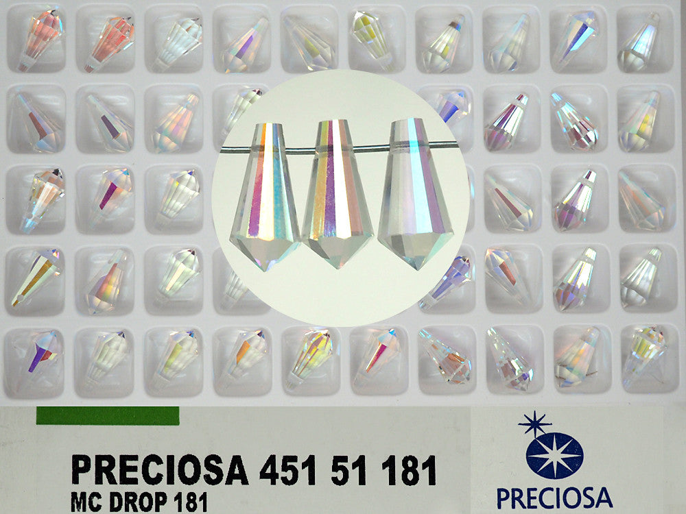 Crystal AB Preciosa Genuine Czech Crystals Straight Cut Drop Top Drilled Pendants Art#181 size 6.5x13mm 24pcs J382