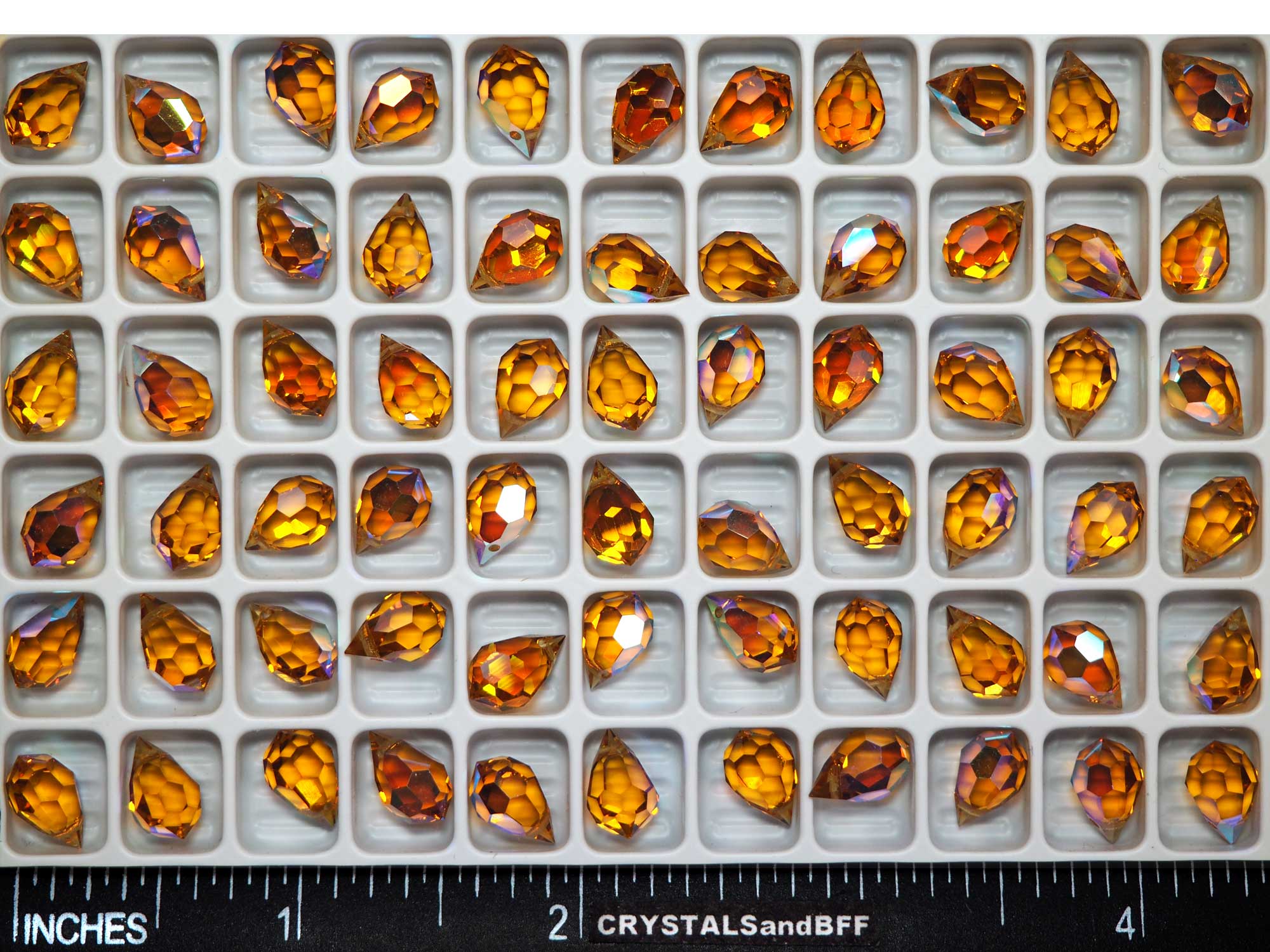 Topaz AB coated Czech Machine Cut Top Drilled Drop Pendants 6x10mm Art.681