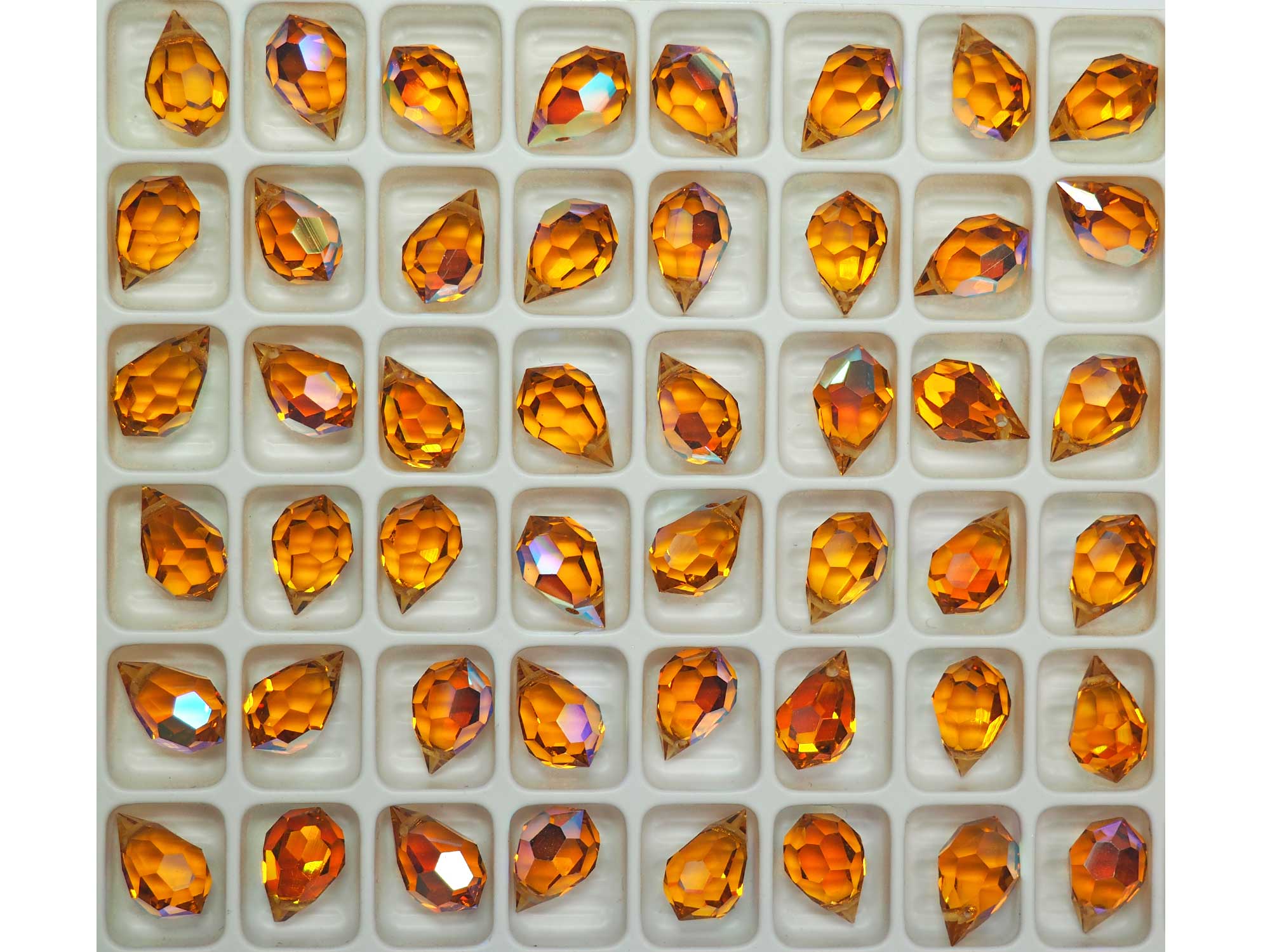 Topaz AB coated Czech Machine Cut Top Drilled Drop Pendants 6x10mm Art.681