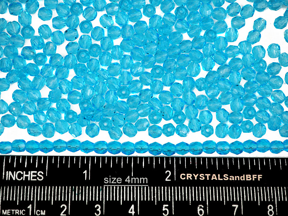 Aqua, loose Czech Fire Polished Round Faceted Glass Beads, light blue Aqua Bohemica, 3mm, 4mm, 6mm, 8mm