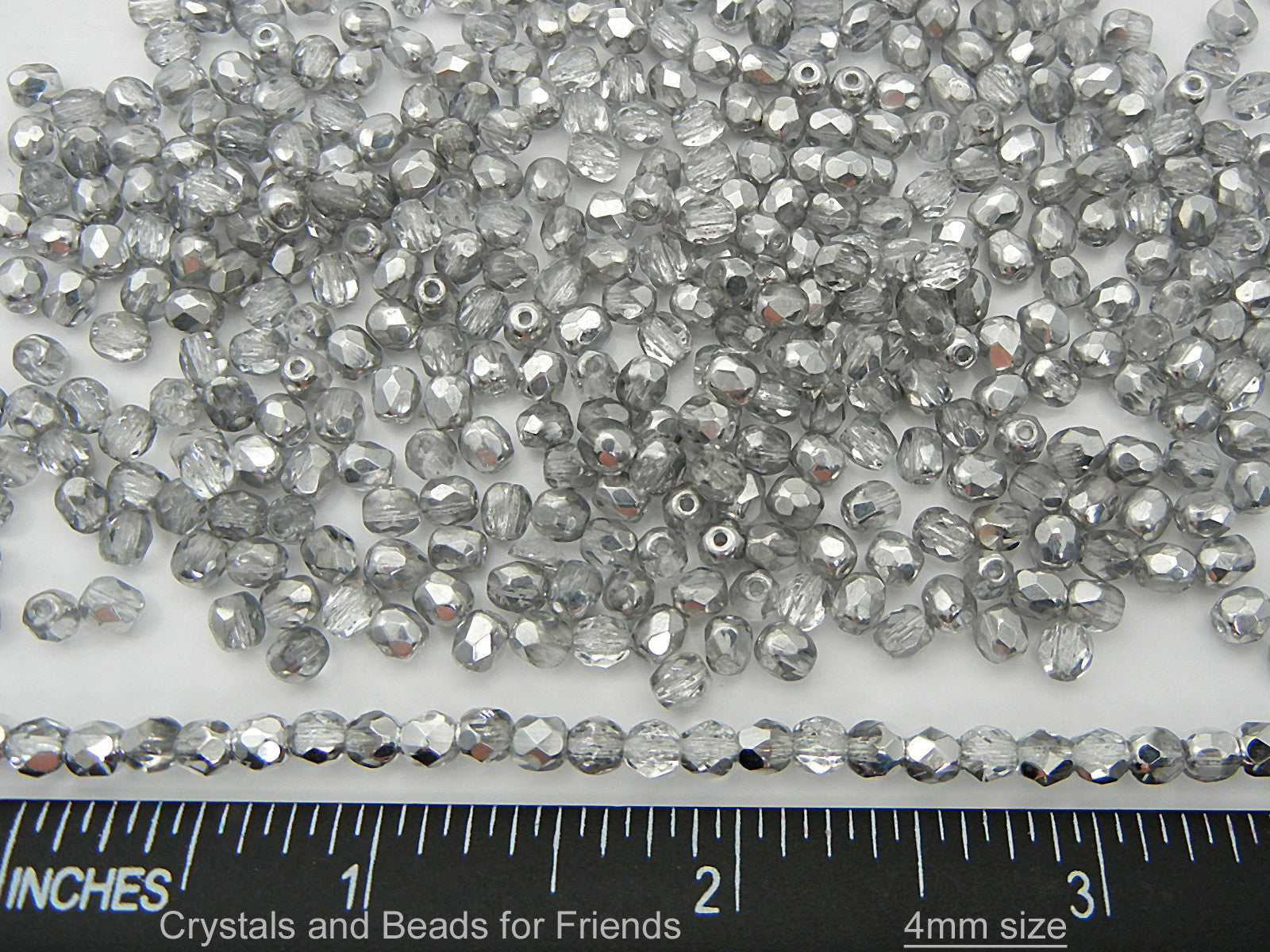 Crystal Labrador CAL half coated, loose Czech Fire Polished Round Faceted Glass Beads, Half Silver 3mm, 4mm, 6mm, 8mm
