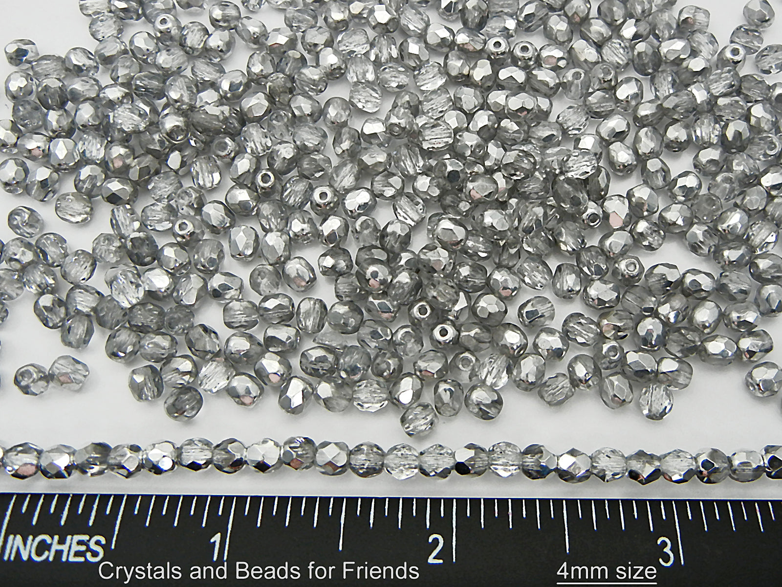 Crystal Labrador CAL half coated, loose Czech Fire Polished Round Faceted Glass Beads, Half Silver 3mm, 4mm, 6mm, 8mm