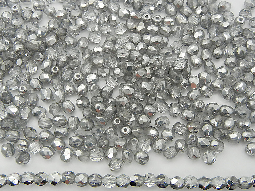 Crystal Labrador CAL half coated, loose Czech Fire Polished Round Faceted Glass Beads, Half Silver 3mm, 4mm, 6mm, 8mm