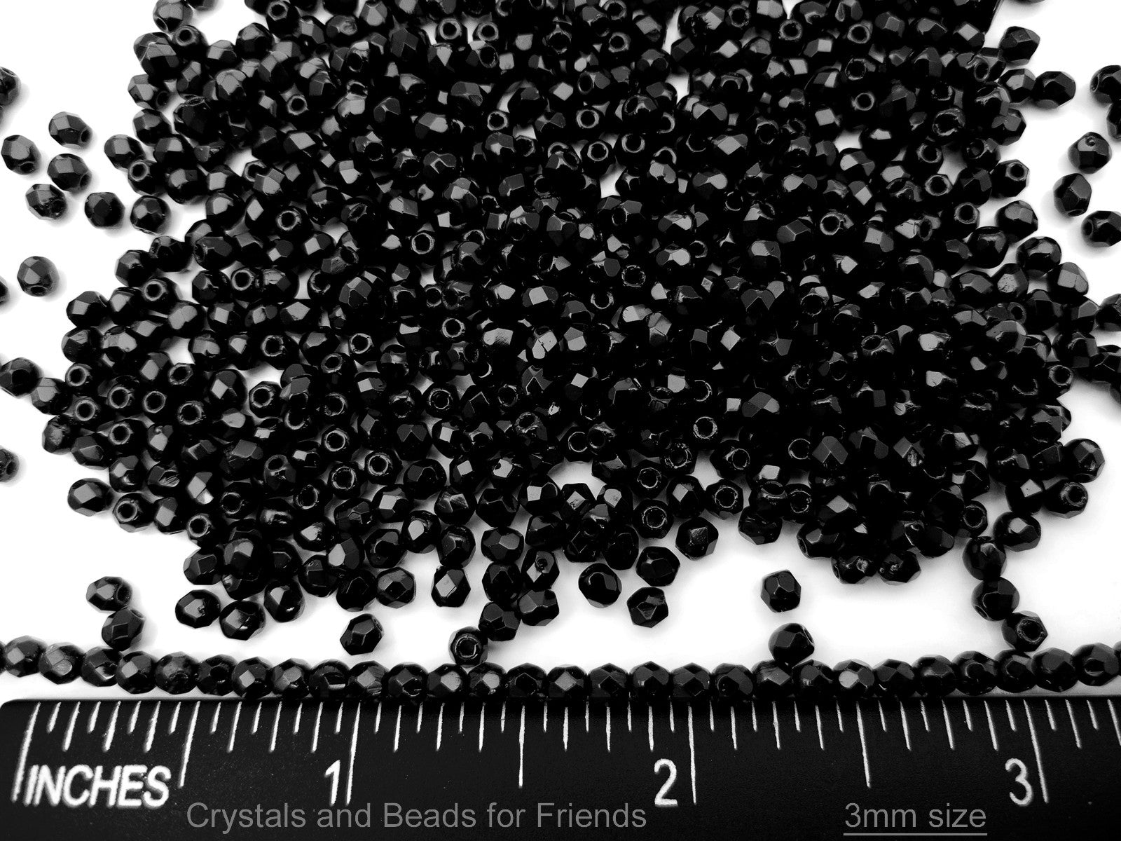 Jet, loose Czech Fire Polished Round Faceted Glass Beads, jet black