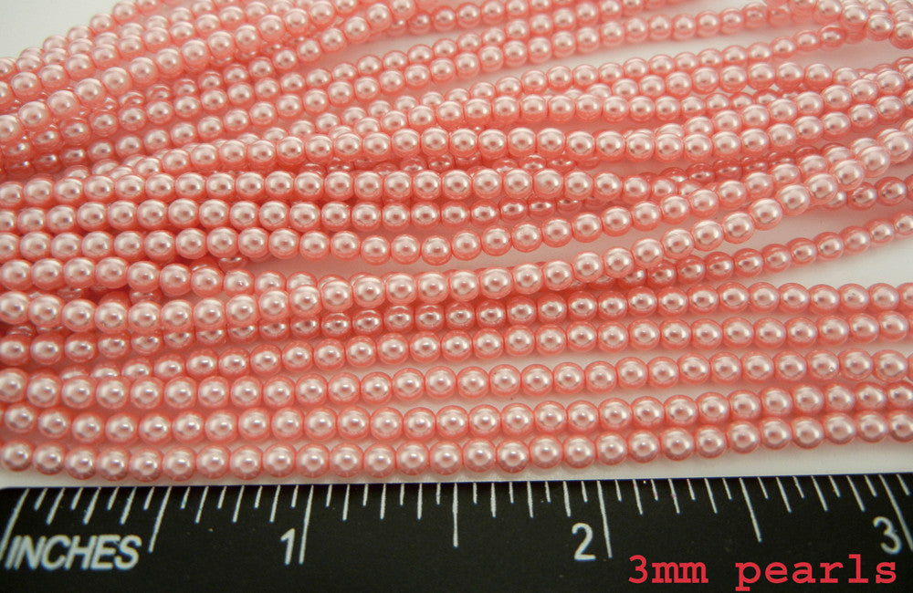 Czech Round Glass Imitation Pearls Pink Peach Pearl color 3mm 4mm