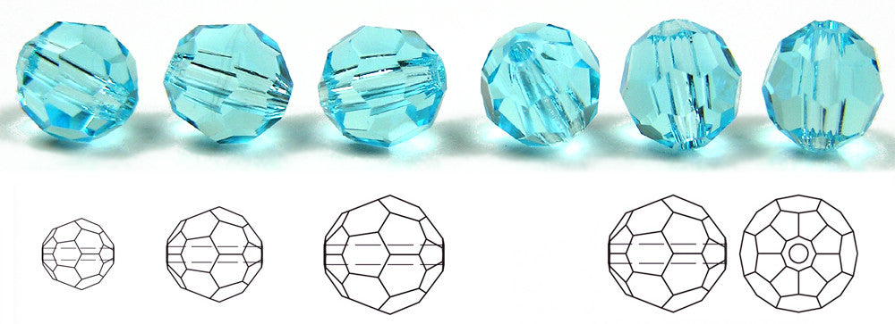 Aqua, Czech Machine Cut Round Crystal Beads (Aqua Bohemica)