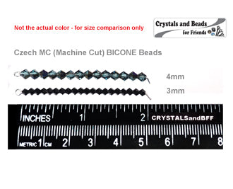Turmaline AB2X full AB Czech Glass Beads Machine Cut Bicones (MC Rondell Diamond Shape) pale green crystals double-coated with Aurora Boreale 3mm 4mm
