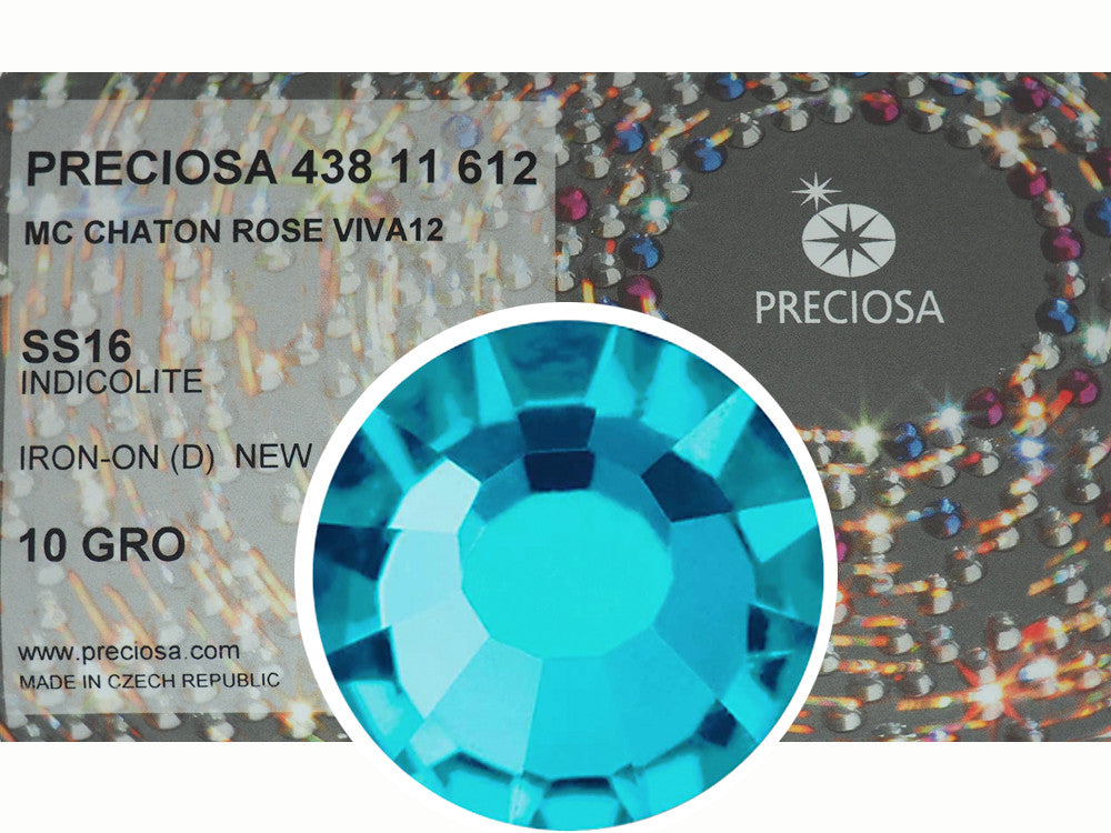 Indicolite HOTFIX, 1440 Preciosa Genuine Czech Crystals 16ss Viva12 Iron-on, ss16, 4mm