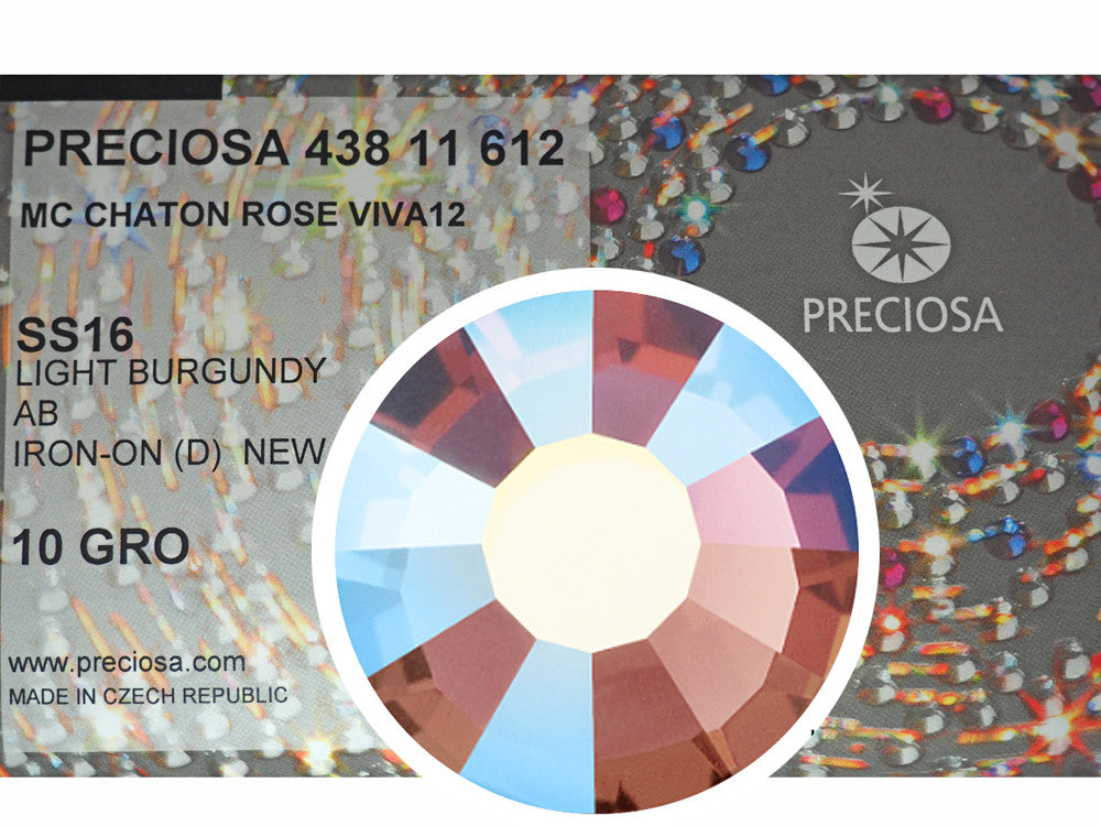Light Burgundy AB HOTFIX, 1440 Preciosa Genuine Czech Crystals 16ss Viva12 Iron-on, ss16, 4mm