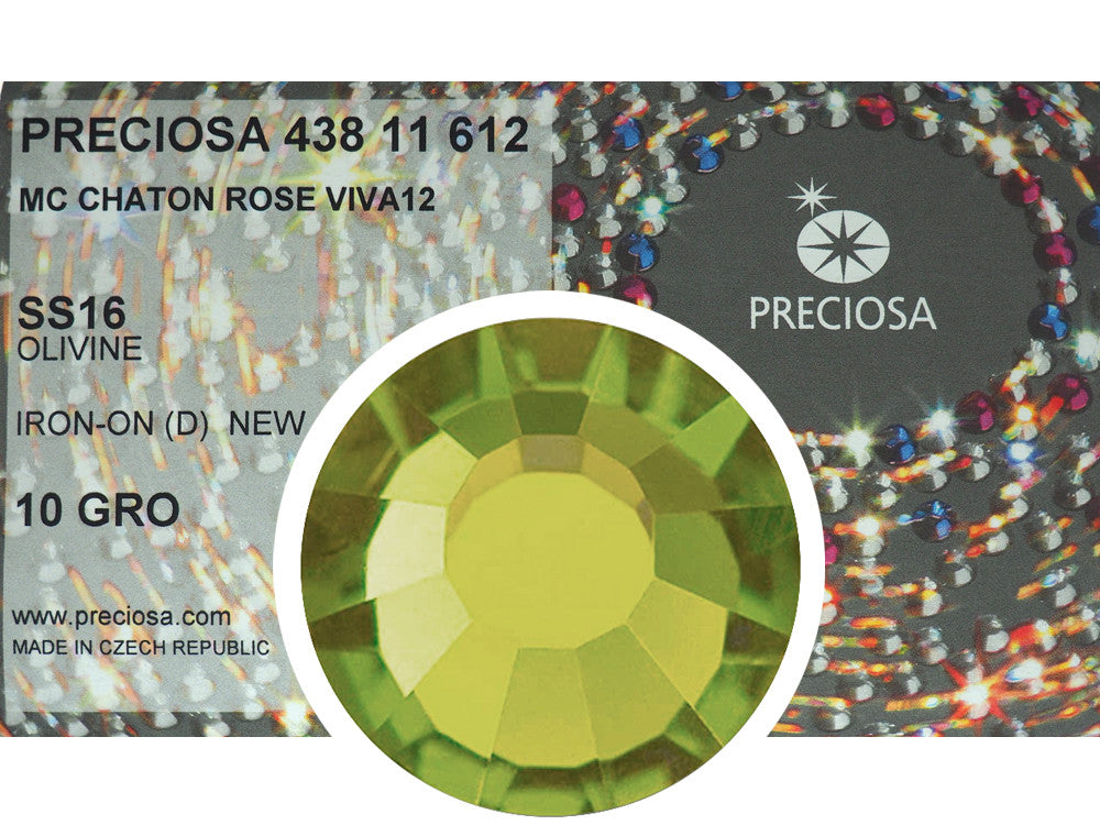 Olivine HOTFIX, 1440 Preciosa Genuine Czech Crystals 16ss Viva12 Iron-on, ss16, 4mm