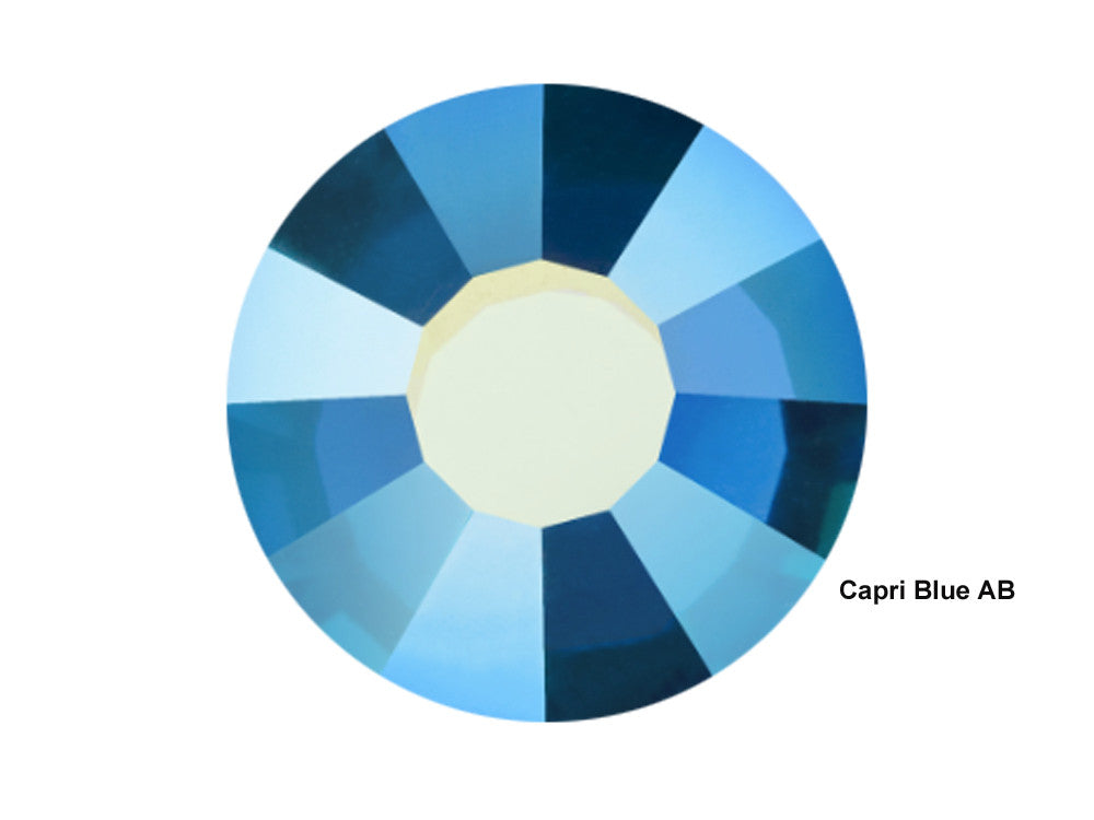 Capri Blue AB, Preciosa VIVA or MAXIMA Chaton Roses (Rhinestone Flatbacks), Genuine Czech Crystals, blue coated with Aurora Borealis