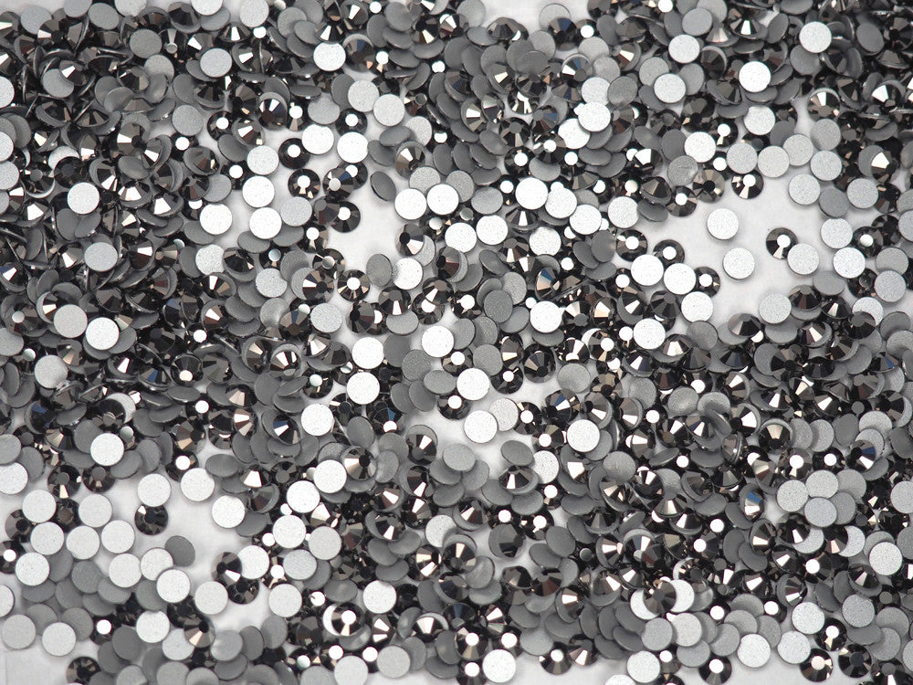 Jet Silver Flare Preciosa Viva Chaton Roses Article 438-11-612 (Viva12 Rhinestone Flatbacks), Genuine Czech Crystals jet black coated with silvery hematite metallic ss20