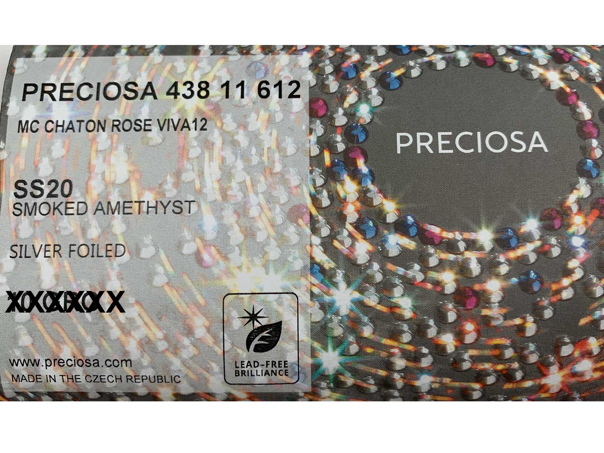 Smoked Amethyst Preciosa Viva Chaton Roses Article 438-11-612 (Viva12 Rhinestone Flatbacks) Genuine Czech Crystals Grey Purple ss12 ss16 ss20