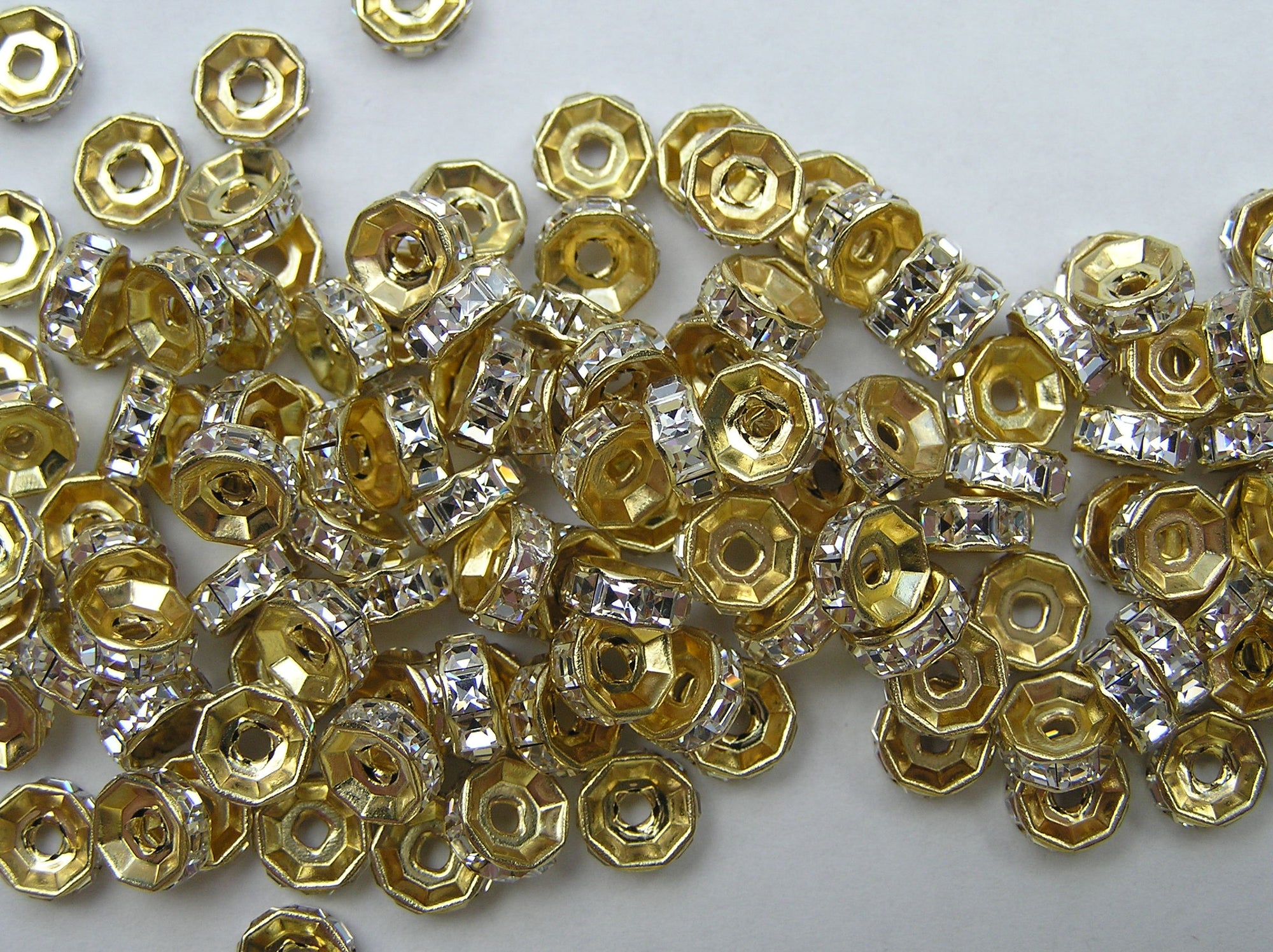 Swarovski Rhinestone Rondelles with Square Stones 6mm Crystal Clear Gold Plated 144pcs J287