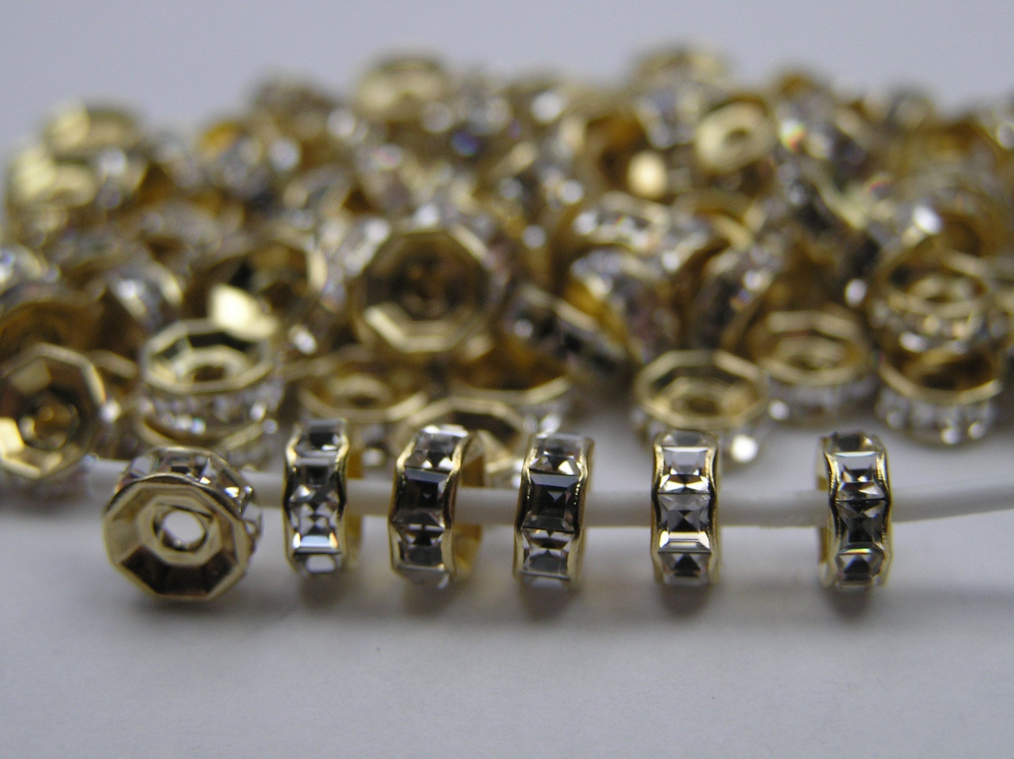 Swarovski Rhinestone Rondelles with Square Stones 6mm Crystal Clear Gold Plated J287