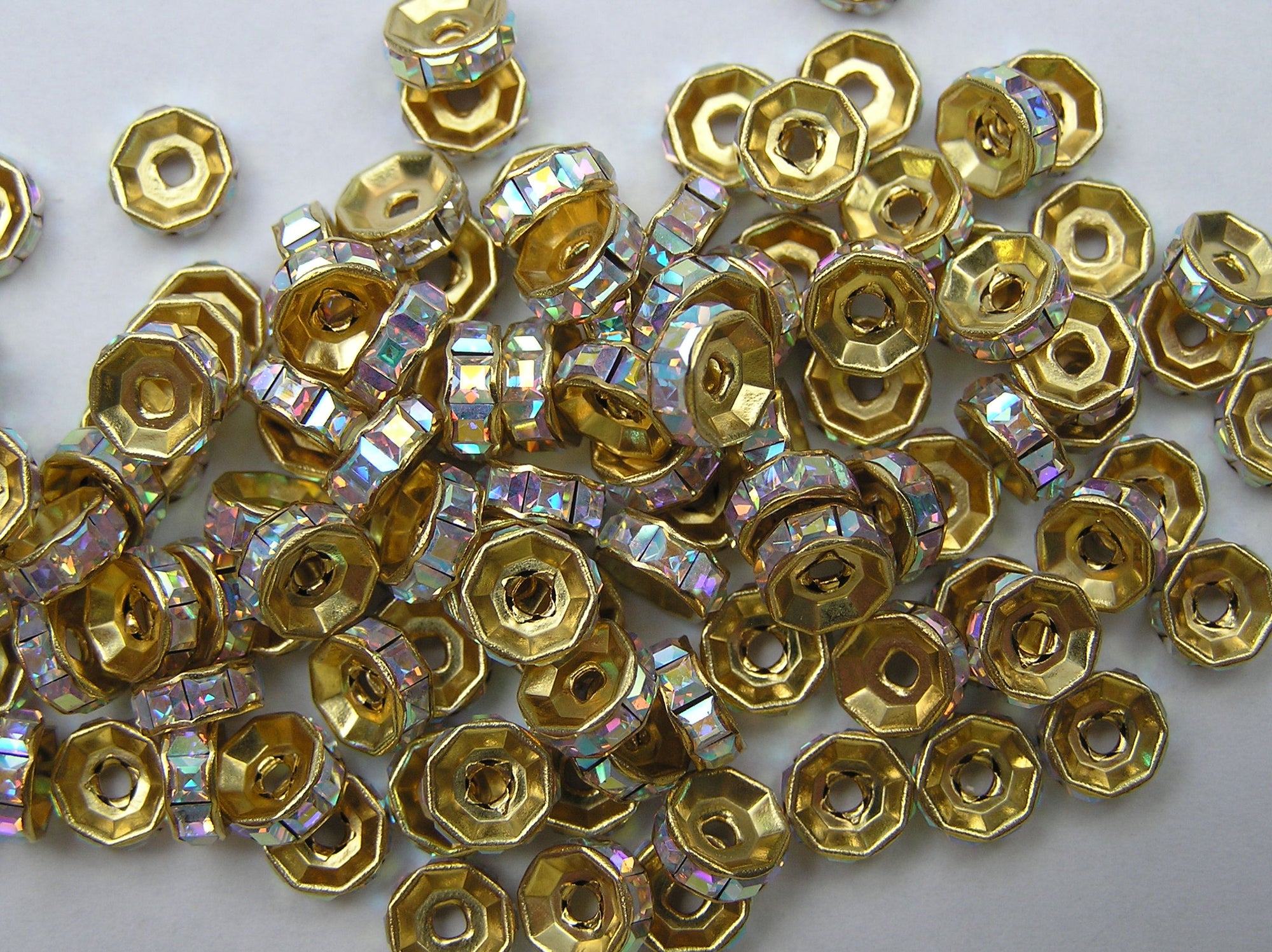 Swarovski Rhinestone Rondelles with Square Stones 6mm Crystal AB Gold Plated 12pcs J288