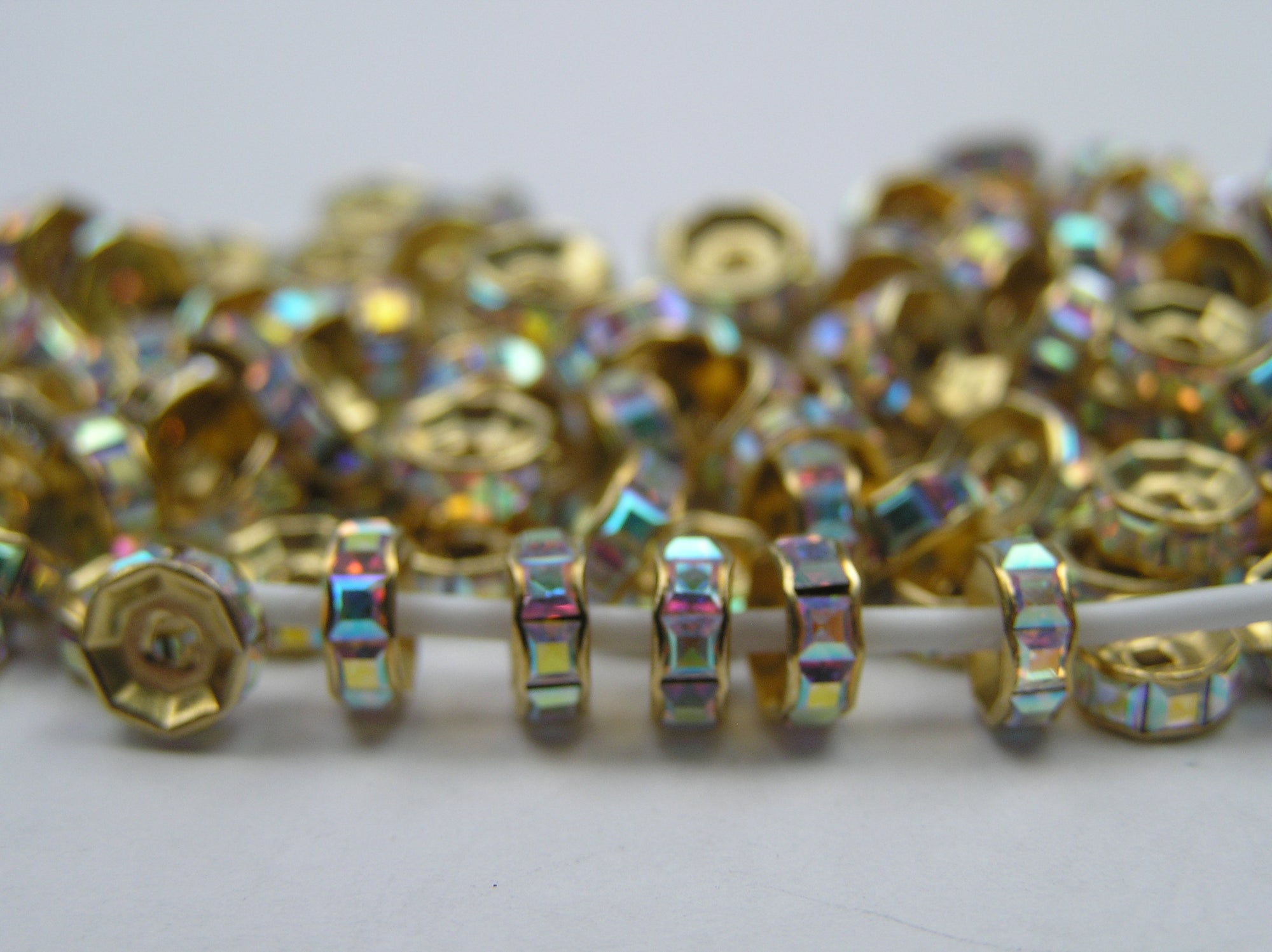 Swarovski Rhinestone Rondelles with Square Stones 6mm Crystal AB Gold Plated 12pcs J288