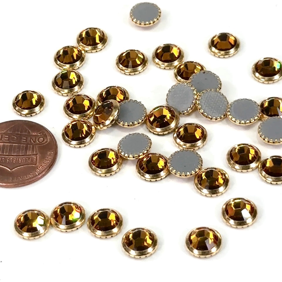 Swarovski Art.# 2029HF - Topaz GOLD Rimmed HotFix Rhinestone Flatbacks 7mm 34ss ss34 36pcs