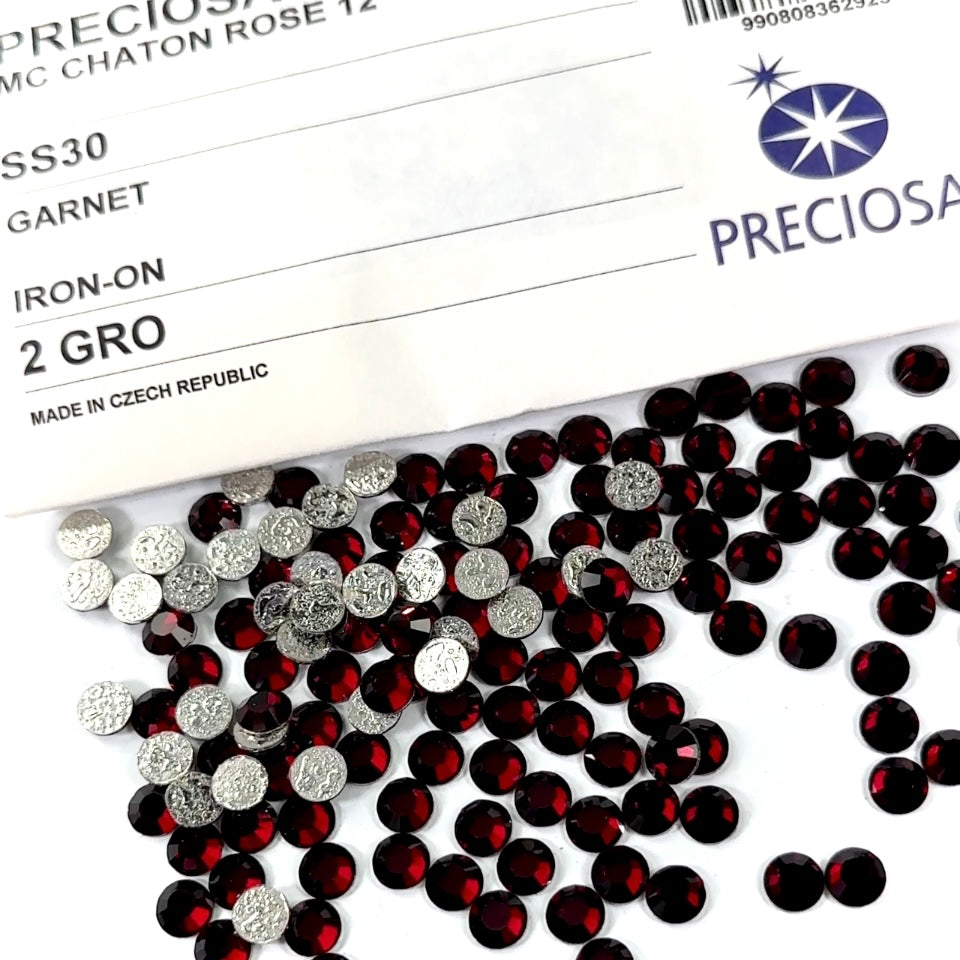 Garnet HOTFIX Preciosa Genuine Czech Crystals 30ss 12-faceted Iron-on ss30 6.5mm dark red 288 pcs