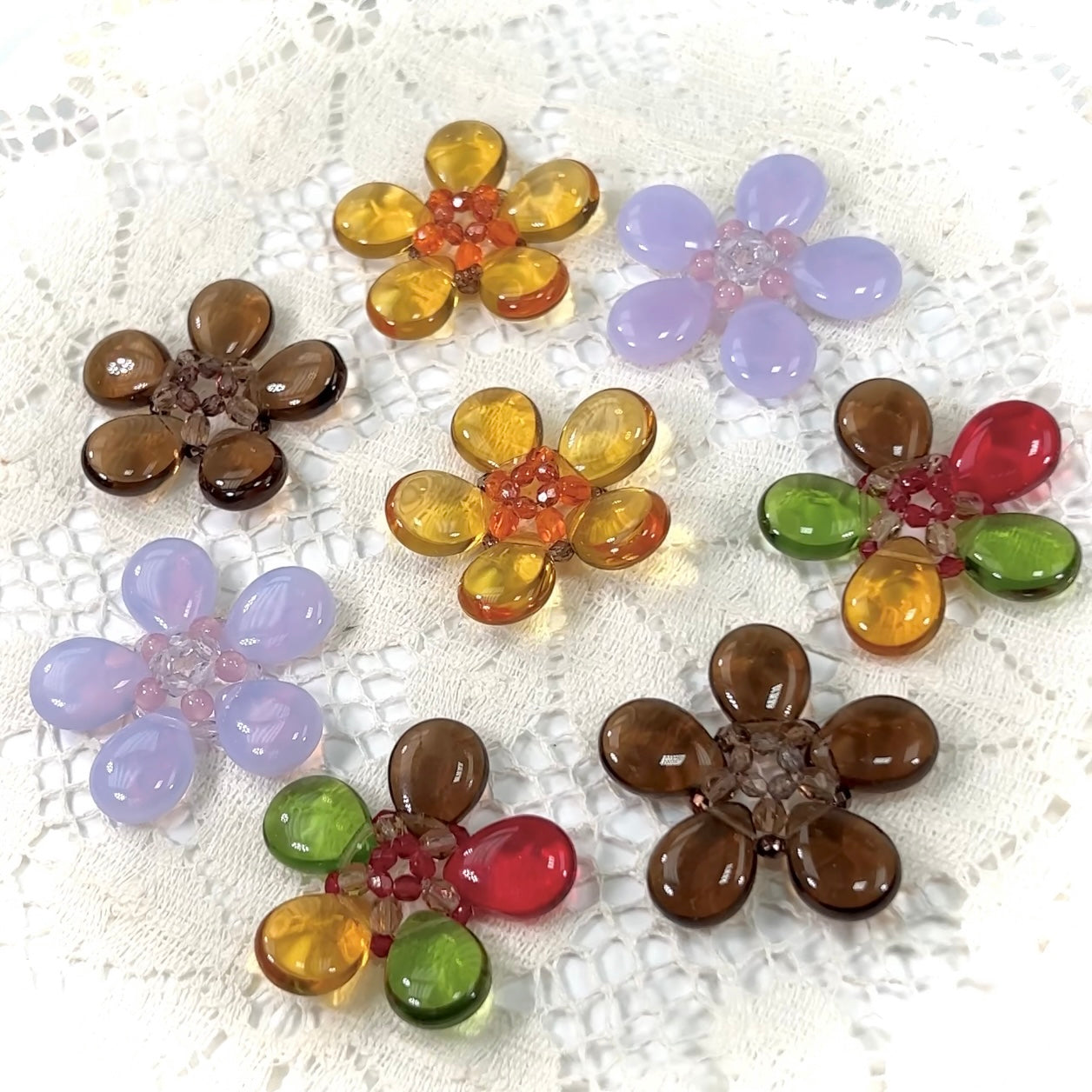 Czech Glass Beads 1.5 inch Flower Ornament Topaz Light Brown and Orange Combination 1 piece CA010