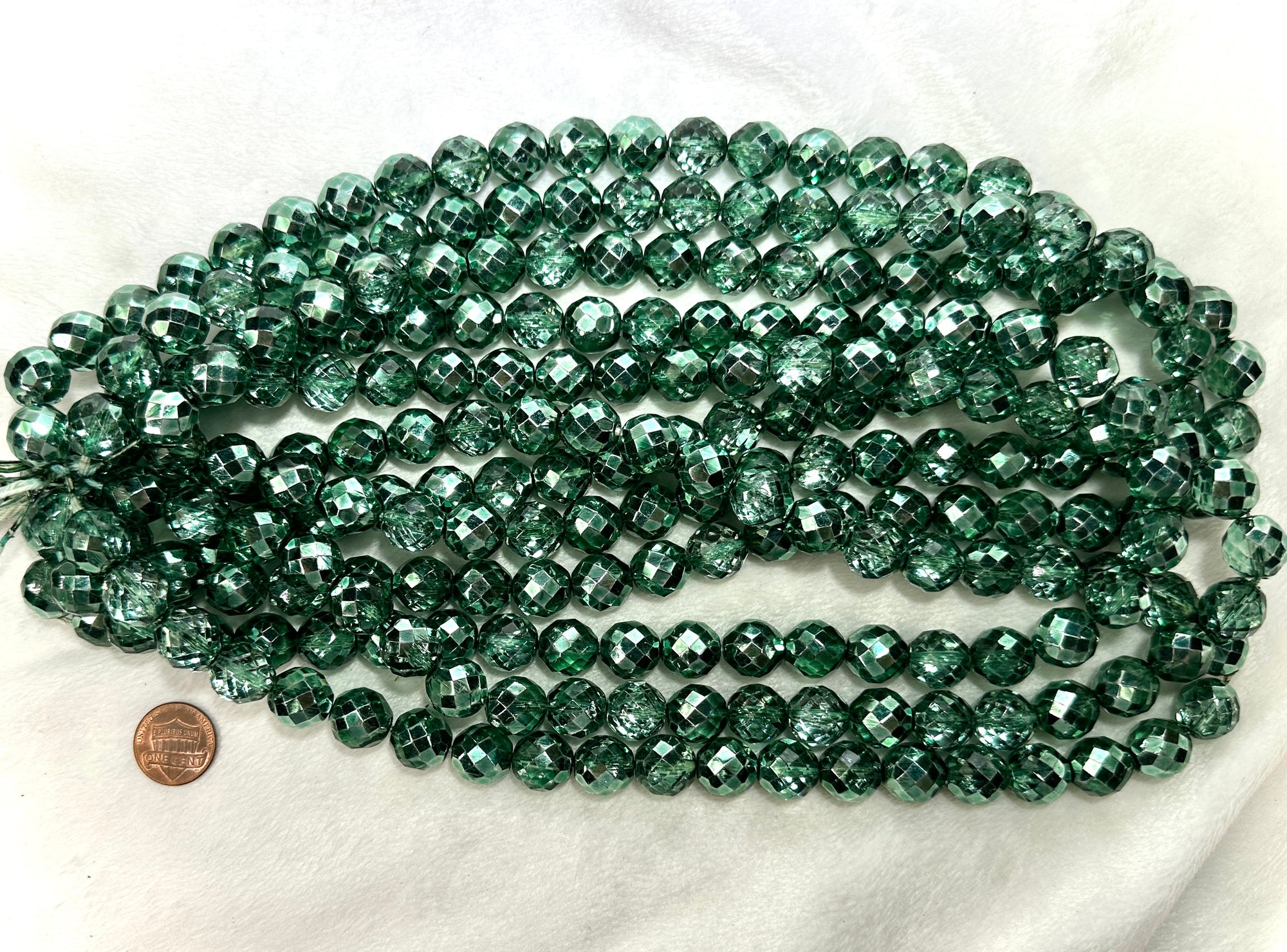 Teal Green Silver coated Czech Fire Polished Round Faceted Glass Beads 14mm 240pcs B004