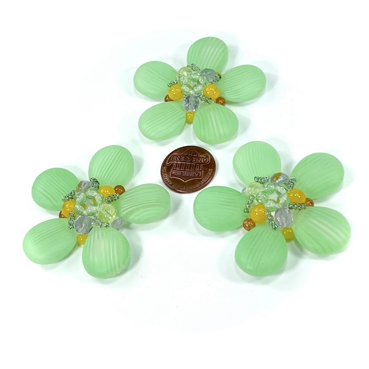 Czech Glass Beads 2 inch Flower Ornament Light Green Striped Multi Combination 1 piece CA001