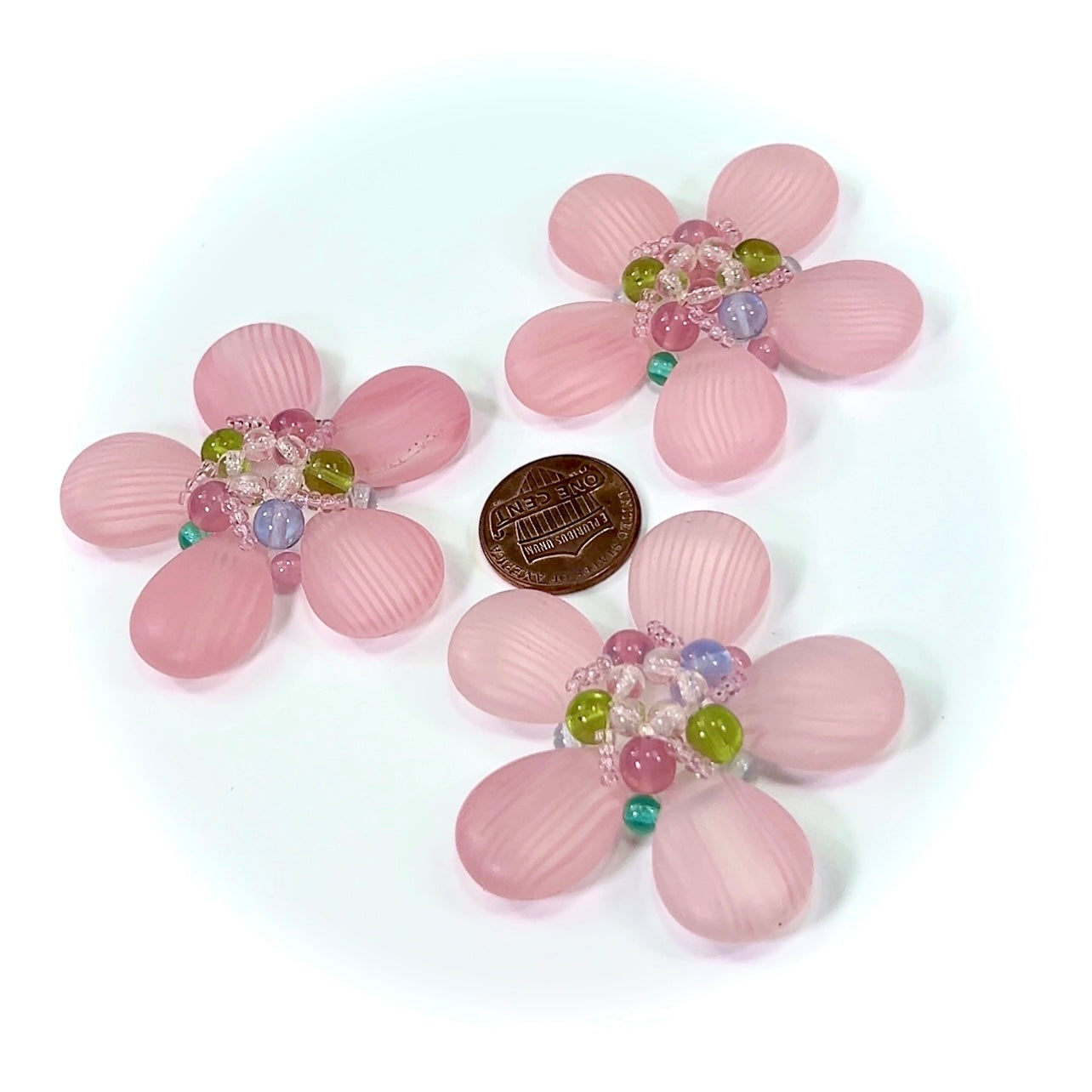 Czech Glass Beads 2 inch Flower Ornament Pink Striped Multi Combination 1 piece CA002