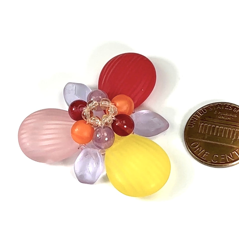 Czech Glass Beads 1.75 inch Flower Ornament Pink Red and Yellow Combination 1 piece CA006