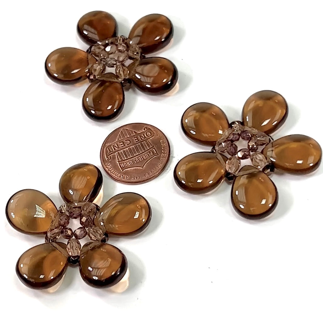 Czech Glass Beads 1.5 inch Flower Ornament Smoked Topaz Brown 1 piece CA008