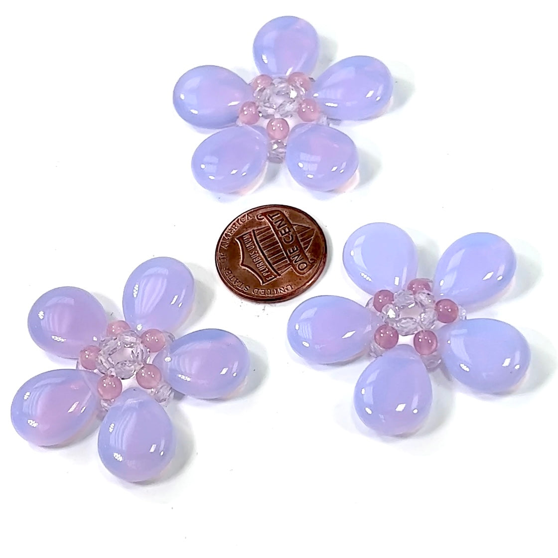 Czech Glass Beads 1.5 inch Flower Ornament Blue and Pink Opal Combination 1 piece CA009