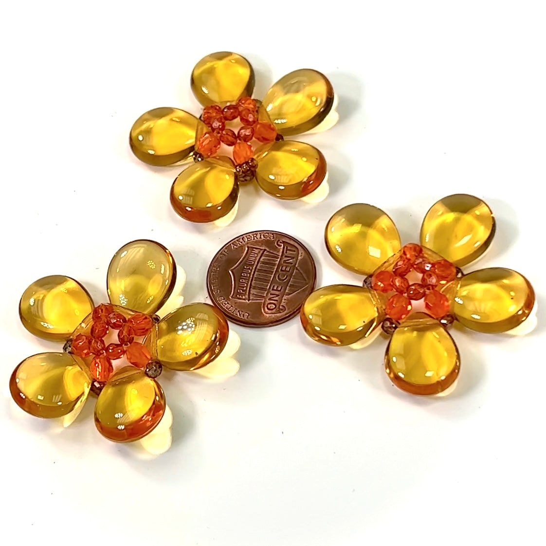 Czech Glass Beads 1.5 inch Flower Ornament Topaz Light Brown and Orange Combination 1 piece CA010