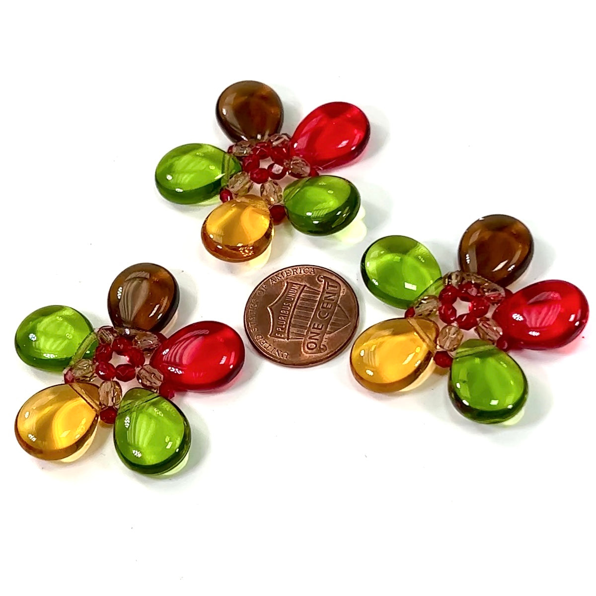 Czech Glass Beads 1.5 inch Flower Ornament Dark Multi Combination 1 piece CA011