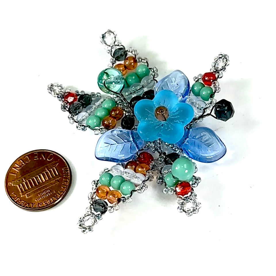 Czech Glass Beads 2.5 inch Flower 3D Ornament Blue and Green Turquoise Combination 1 piece CA012