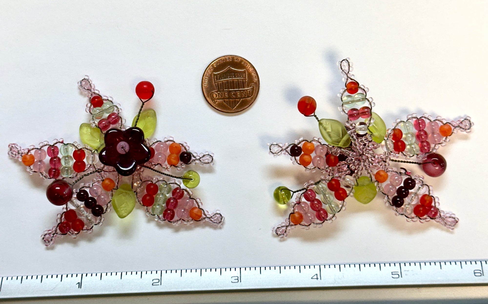 Czech Glass Beads 2.5 inch Flower 3D Ornament Green Red and Pink Combination 1 piece CA013