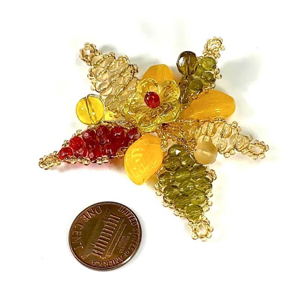 Czech Glass Beads 2.5 inch Flower 3D Ornament Yellow Multi Combination 1 piece CA014