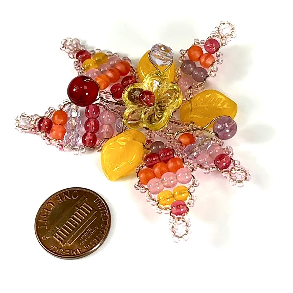 Czech Glass Beads 2.5 inch Flower 3D Ornament Yellow and Pink Multi Combination 1 piece CA015