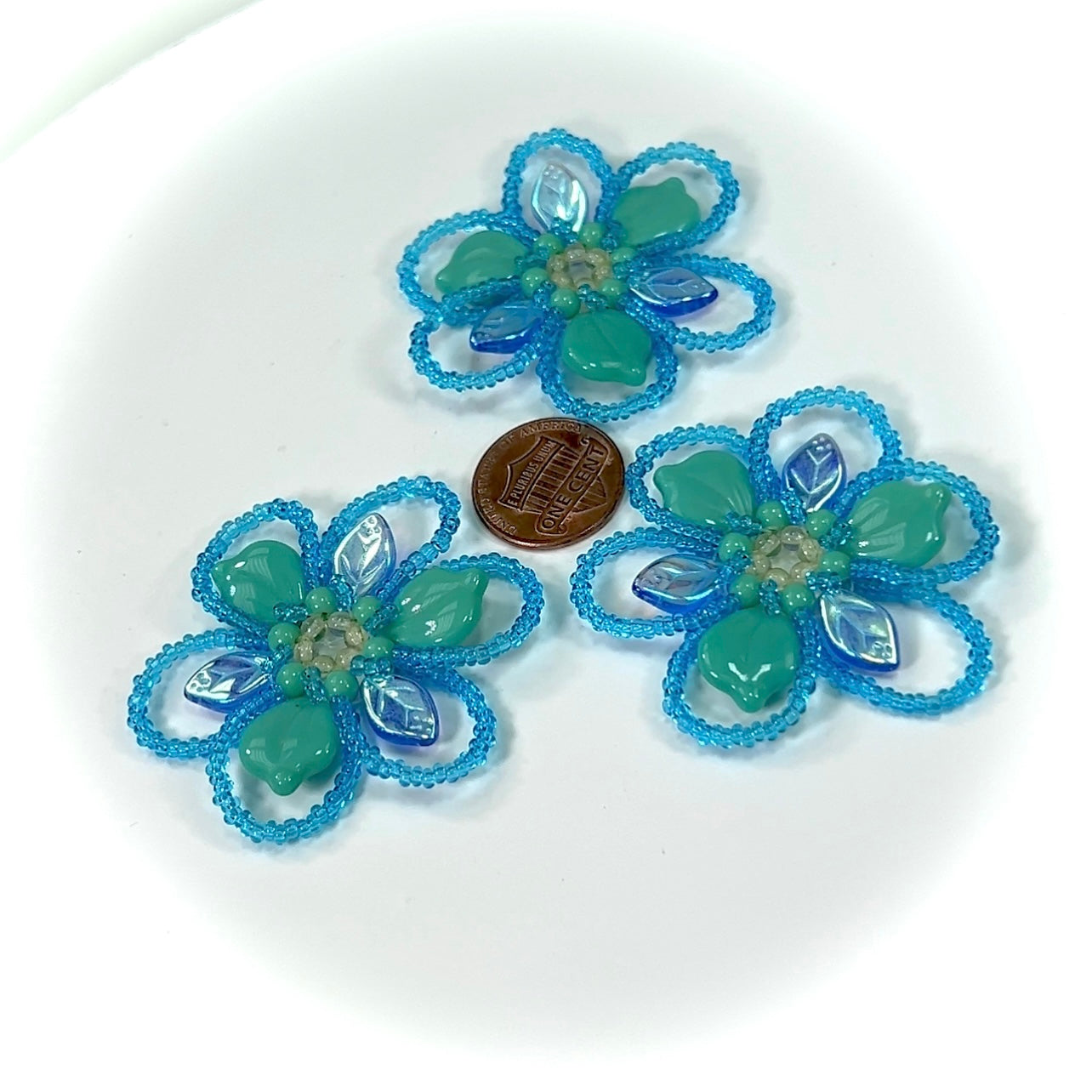 Czech Glass Beads 2 inch Flower Ornament Blue Turquoise Multi Combination 1 piece CA016
