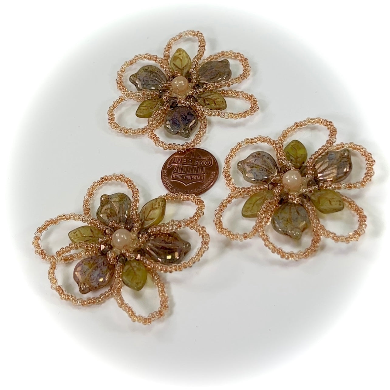 Czech Glass Beads 2 inch Flower Ornament Brown Multi Combination 1 piece CA017