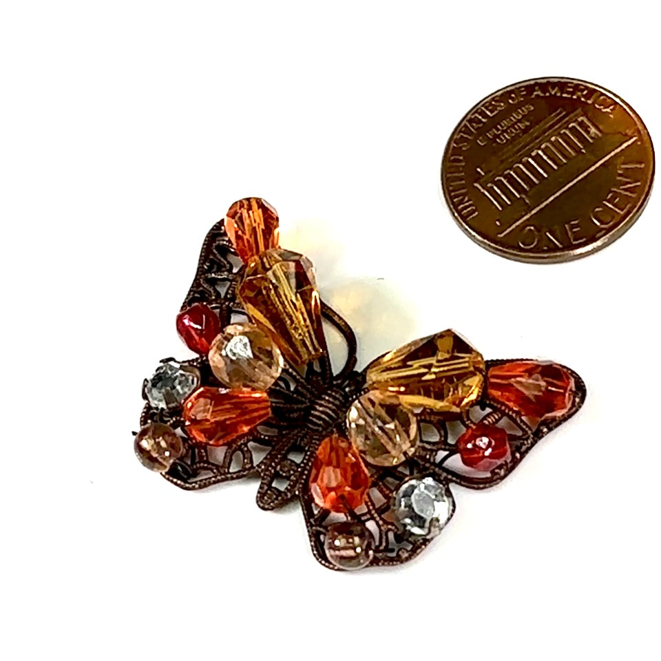 Czech Glass Beads 1.5 inch Butterfly Ornament Brown and Orange Combination 1 piece CA020