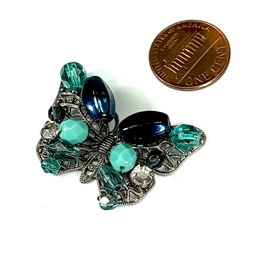 Czech Glass Beads 1.5 inch Butterfly Ornament Turquoise Green and Blue Combination 1 piece CA021