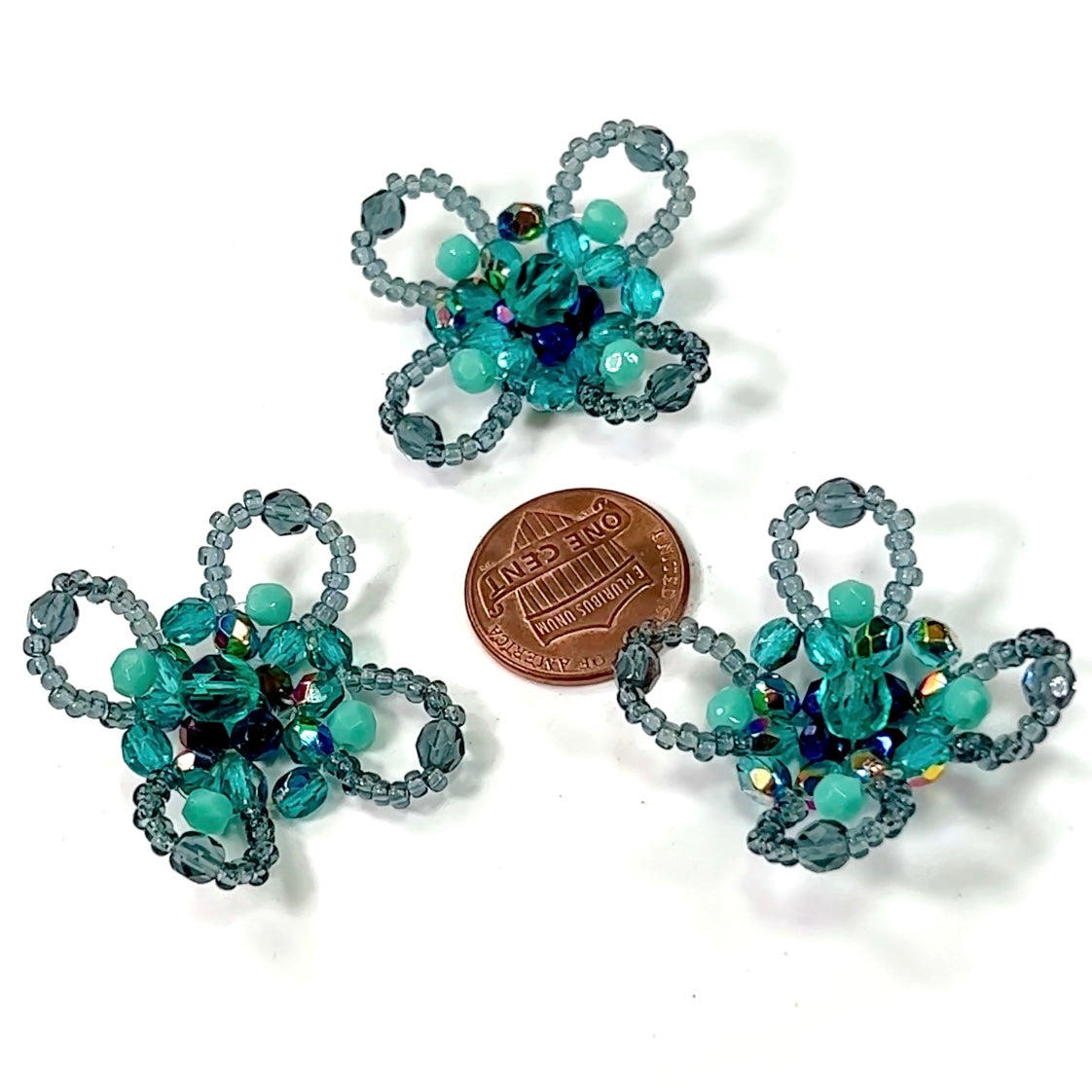 Czech Glass Beads 1.5 inch Flower Ornament Blue Turquoise Blue Zircon and Montana Color Combination 1 piece CA022