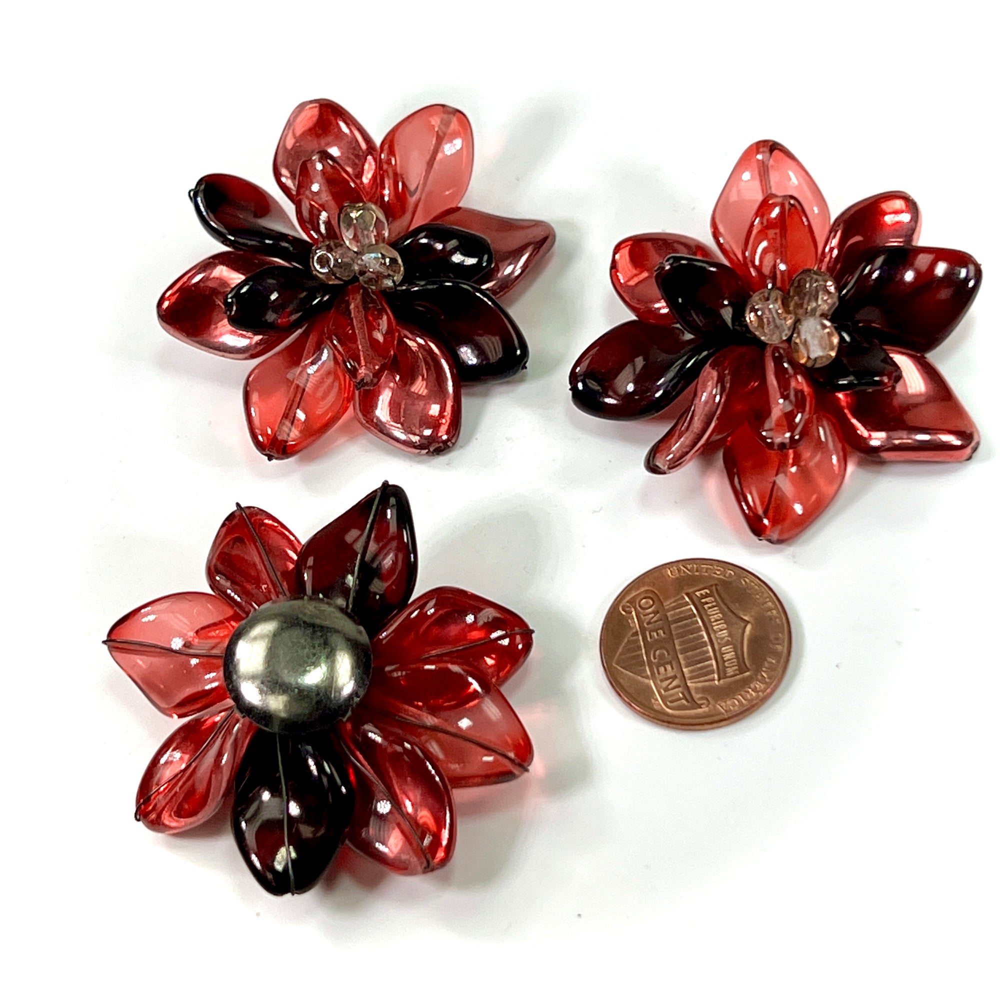Czech Glass Beads 1.75 inch Flower Ornament Fuchsia and Red Color Combination 1 piece CA026