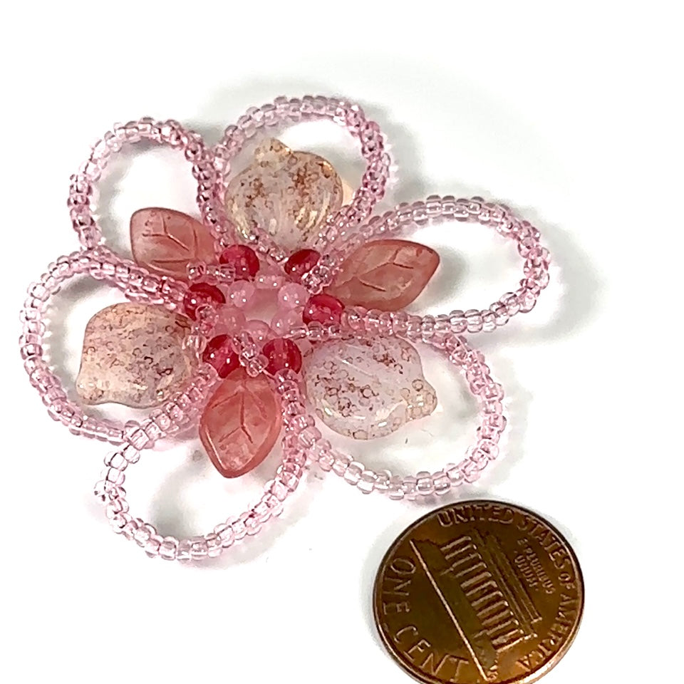 Czech Glass Beads 2 inch Flower Ornament Light Pink and Opal Combination 1 piece CA030Flower