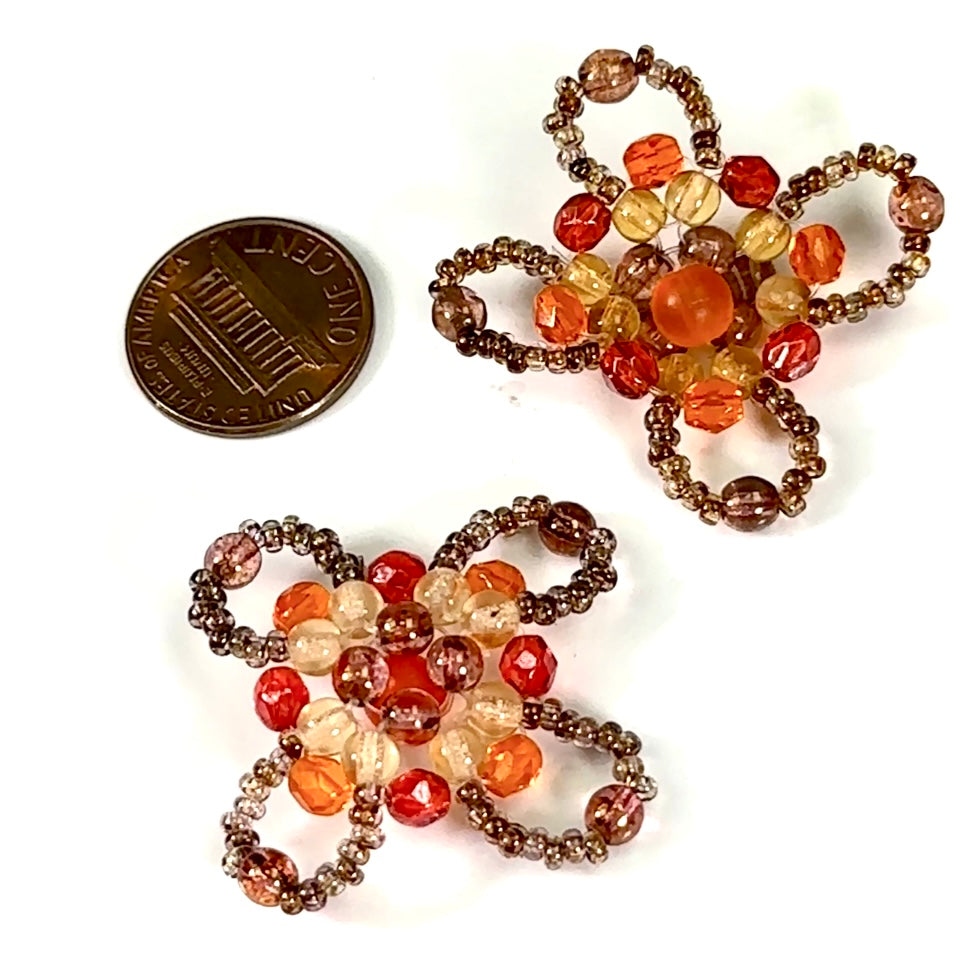 Czech Glass Beads 1.5 inch Flower Ornament Orange and Brown Combination 1 piece CA033