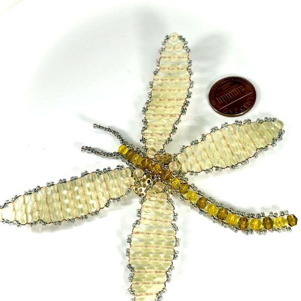 Czech Glass Beads 4.5 inch Dragonfly Ornament Light Green and Yellow Combination 1 piece CA039