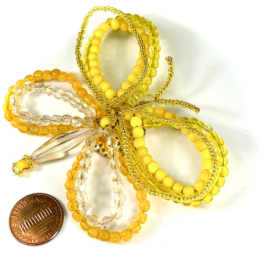 Czech Glass Beads 3.25 inch Butterfly Ornament Yellow Combination 1 piece CA040