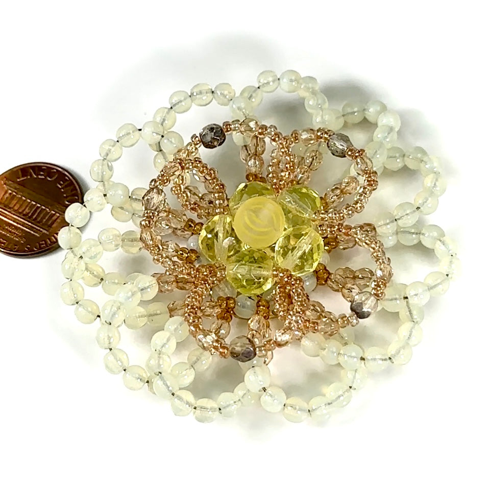 Czech Glass Beads 2.75 inch Flower 3D Ornament Yellow Green White Opal and Brown Combination 1 piece CA041