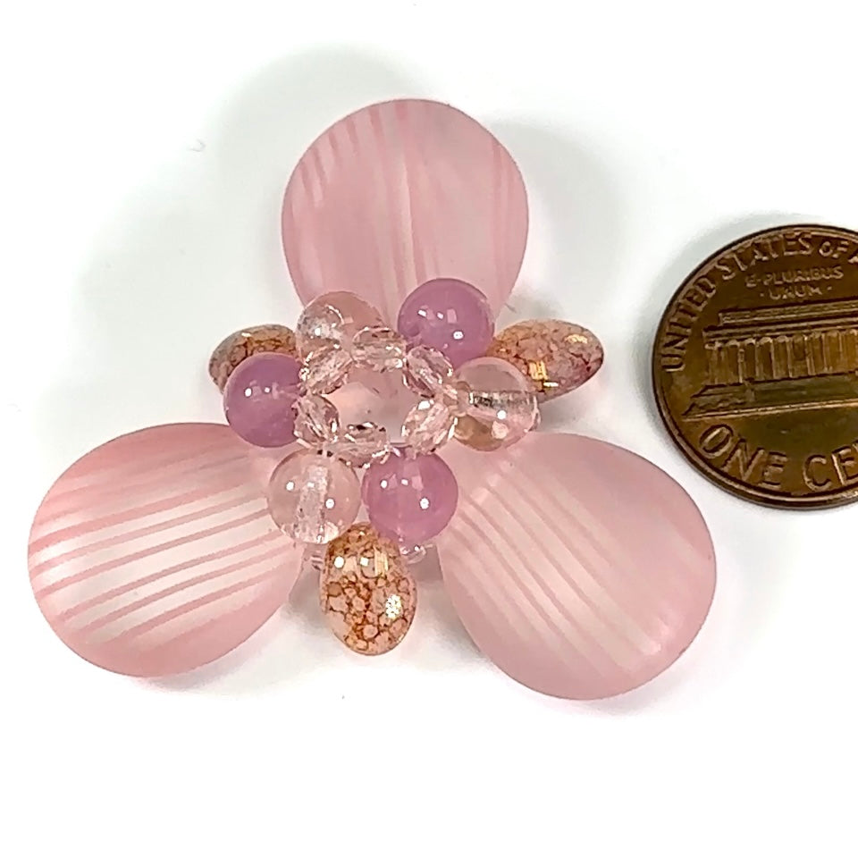 Czech Glass Beads 1.75 inch Flower Ornament Pink Combination 1 piece CA046