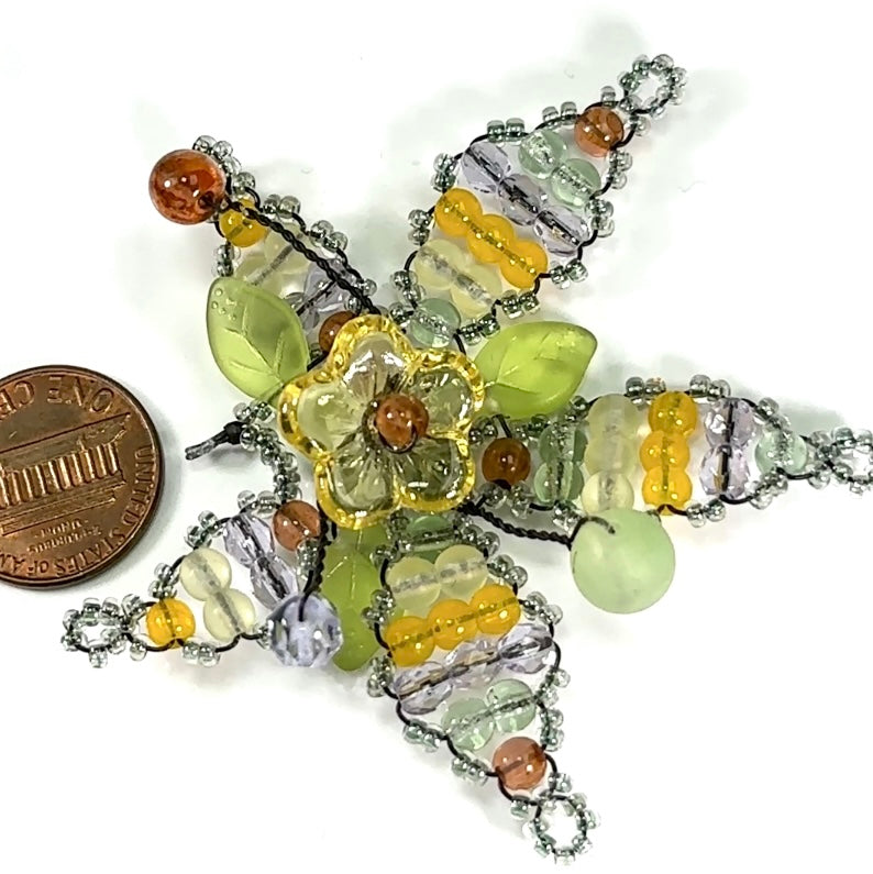 Czech Glass Beads 2.5 inch Flower 3D Ornament Green and Yellow Combination 1 piece CA055